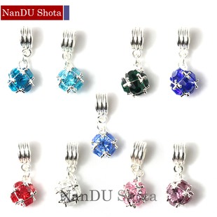 手工DIY手链 合金/镀白银 挂件吊坠  饰品配件 大孔爪牙满钻球珠