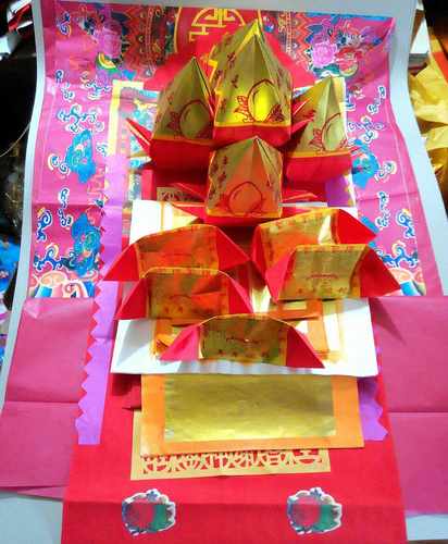 潮汕节敬品 中秋节钱纸纯手工传统锡铂 金纸娘袍一套