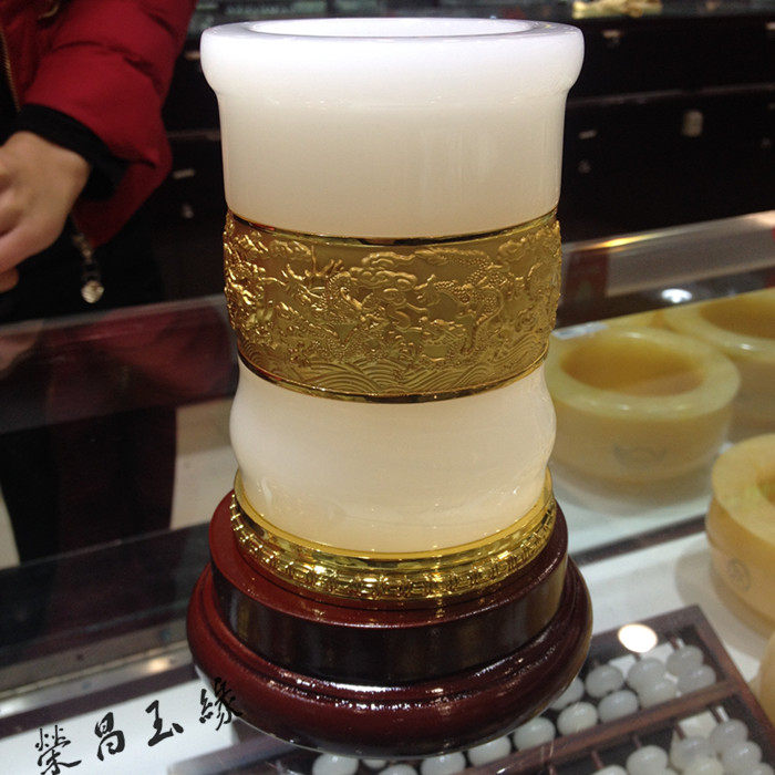 玉工艺摆件阿富汗玉摆件笔筒玉质油润送礼陈列彰显身份包邮