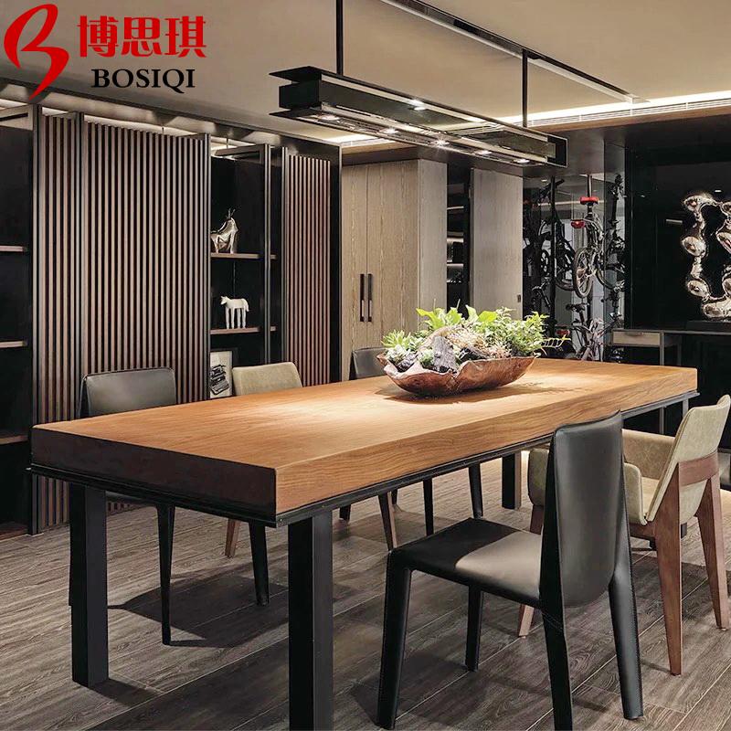 北欧实木铁艺餐桌 复古工业风会议桌 LOFT办公桌西餐厅餐桌椅组合