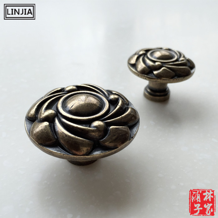 青古铜欧式仿复古衣柜门抽屉玫瑰花圆把手简约家具田园拉手1141