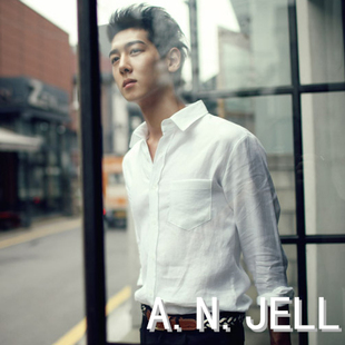 ANJELL时尚韩国版男装起义新款苏浩金秀贤金宇彬纯色棉麻长袖衬衫