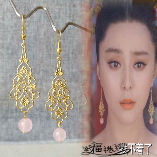 幸福港湾 包邮 武媚娘传奇武如意武则天花片粉玉髓坠宫廷复古耳环
