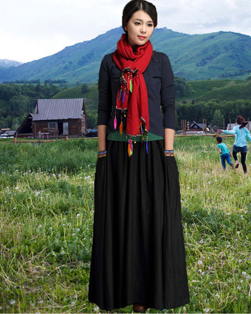 New winter Cotton and hemp thickening skirt Dancing skirt Ethnic style Large longuette Pleated skirt literature Big swing skirtin the Women's clothing/Boutique , Skirts  category - from Buy2taobao.com to provide professional Taobao agent buy service