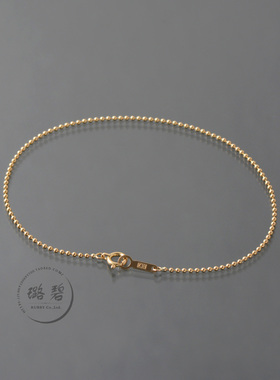 日本18K黄金手链首饰手饰 光珠圆珠链 丨宽1.2mm
