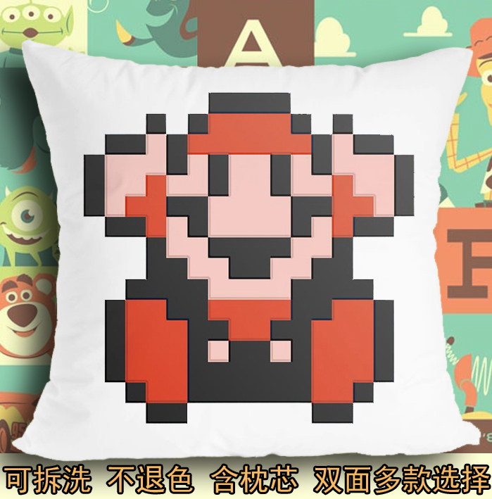 抱枕头毛绒靠垫子永远的超级玛丽像素gameover游戏结束红白机怀旧