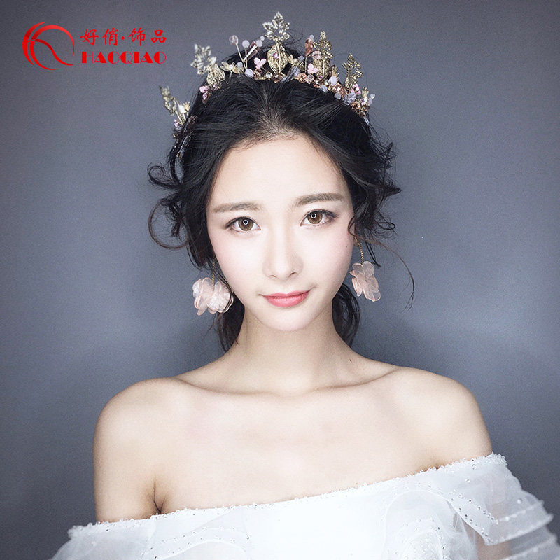 新娘头饰耳环发饰两件套装婚礼饰品演出伴娘手工结婚首饰婚纱配饰