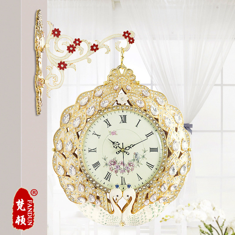 梵顿客厅双面挂钟静音两面挂钟表创意时尚田园金属框大号简约时钟