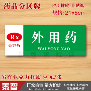 外用药分区标识牌药店药房药柜标签标牌分类医院标志牌提示牌定制