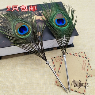 包邮欧式复古羽毛笔精选孔雀羽毛工艺笔创意签字笔圆珠笔生日礼物