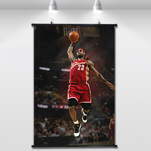 骑士詹姆斯复古扣篮装饰画布料挂墙有框画NBA篮球星皇帝詹皇海报