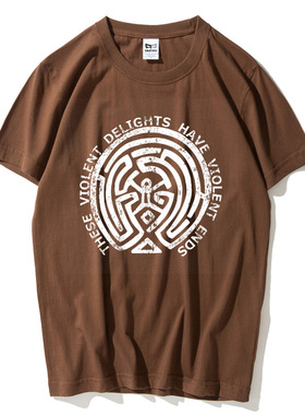 青少年west world迷宫西部世界男T恤短袖纯棉圆领潮流学生体恤男