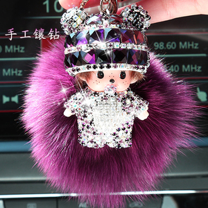 狐狸毛钥匙扣汽车钥匙链包包挂件可爱女创意卡通镶钻