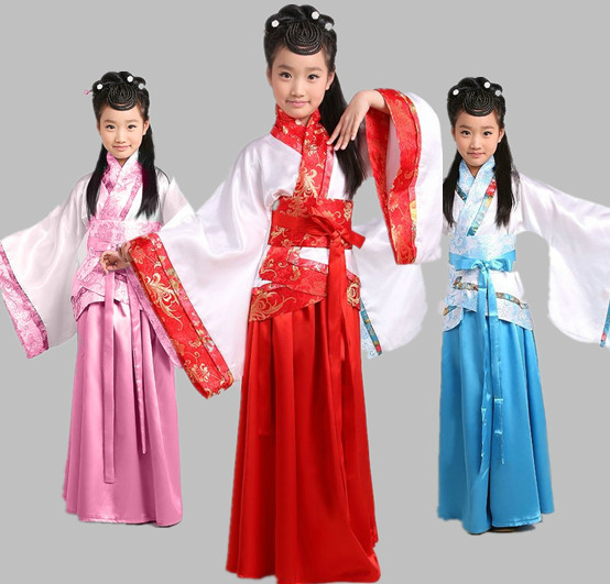 新款儿童古装演出服汉服女童曲裾大摆裙仙女古典舞蹈表演服装包邮