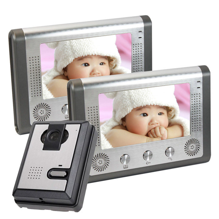 楼宇门禁电话一拖二开锁功能7寸显示屏可视对讲门铃家用红外夜视