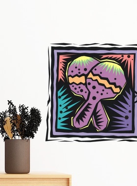 紫色球拍墨西哥文化墙贴纸教室宿舍背景墙卧室装饰画可移除贴画