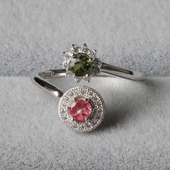 Precious Crystal natural tourmaline ring/ring opening old pit master Welfare Regulation 925 Silver ring week