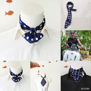 18年韩版包邮蓝波点小方巾男士领巾女式丝巾何辅堂孙红雷款SJ1530
