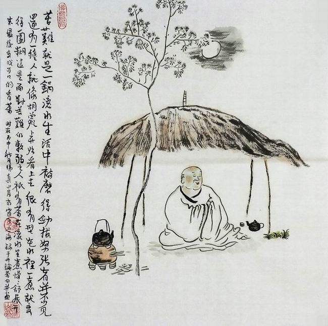 手绘客厅办公室字画热销yf120146心海居士三尺斗方国画禅意人物画