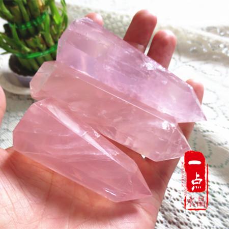 纯天然粉水晶柱六棱柱原石摆件