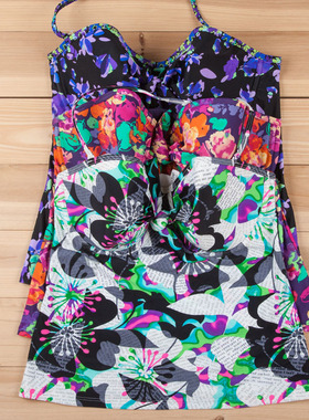 Y806F单件大罩杯分体泳装挂脖可拆带钢圈大码背心泳衣70-80DEFGH