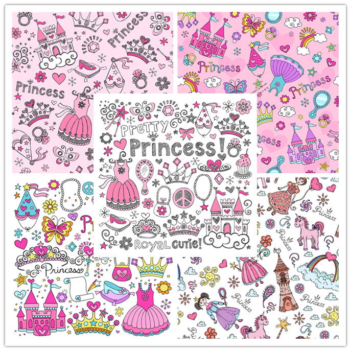 A1331矢量粉嫩公主风四方连续背景镜子皇冠公主裙城堡 AI设计素材