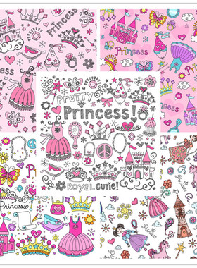 A1331矢量粉嫩公主风四方连续背景镜子皇冠公主裙城堡 AI设计素材