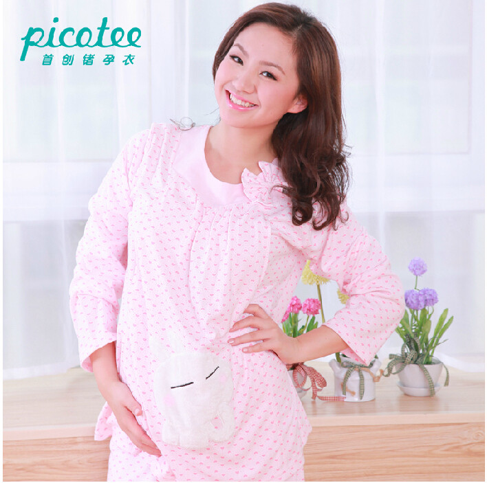 picotee孕妇装产妇月子睡衣喂奶哺乳上衣套头家居服套装纯棉长袖