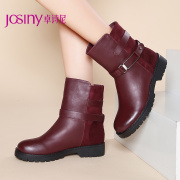 Zhuo Shini autumn/winter 2014 new women's boots with round head belt buckle flat heel boots leisure boots 144172164