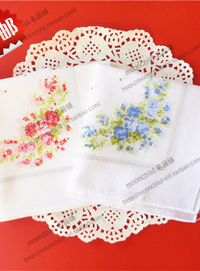 新款出口日本原单日式清新小碎花樱花80支纯棉女士手帕方巾手绢