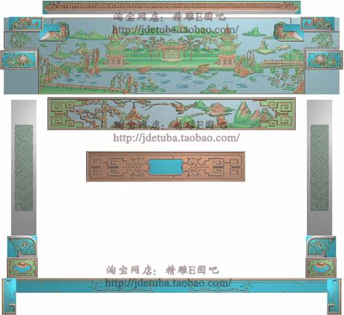 新款山水沙发精雕图祥桃脑靠灰度图浮雕图精品西湖沙发图山水楼阁