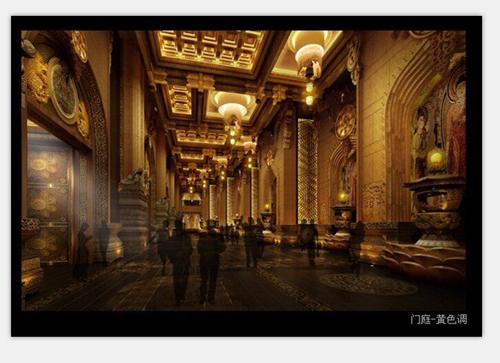 中式寺院寺庙室内设计效果图 工装装修设计参考资料