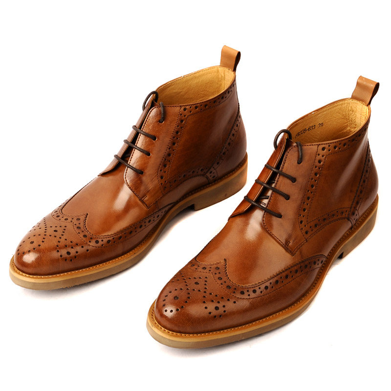 英伦布洛克高帮男鞋真皮潮流休闲商务男短靴尖头牛仔靴潮流马丁靴