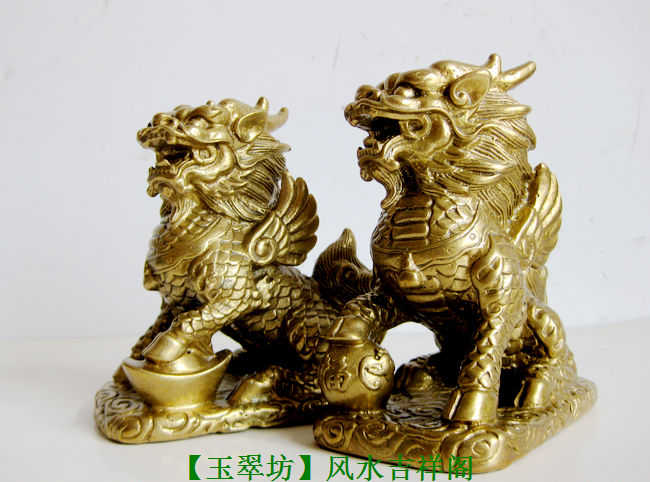 铜麒麟摆件 一对家居装饰品卧室客厅玄关柜阳台桌面摆设