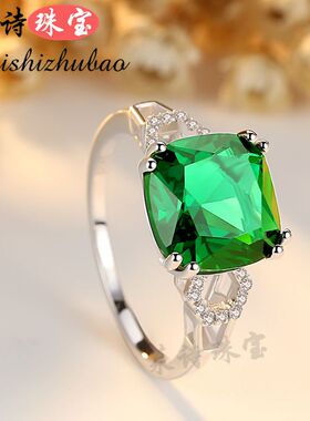 祖母绿戒指女日韩潮人彩宝指环纯银镀18k金情侣戒指彩色宝石配饰