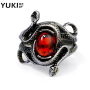 Yuki/double-snake feather titanium steel rings ring finger ring jewelry fashionable retro design in Europe and America