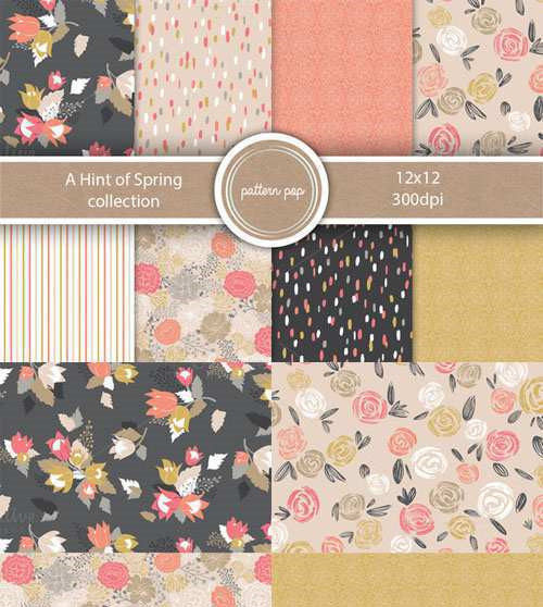 A2112矢量复古花朵线条斑点四方连续纹样图案 AI设计素材