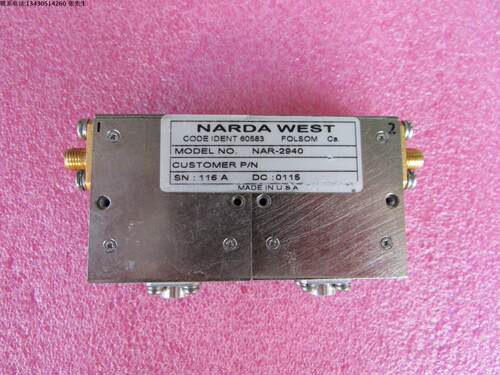 NARDA进口 NAR-2940   700-940MHz  隔离度大于40dB SMA RF 射频微波同轴隔离器  质量包好，包能用 可提供详细测试图 请放心购买 频率范围： 700-940MHz 插损:＜0.8dB 隔离度.:＞40dB 接头：SMA-female