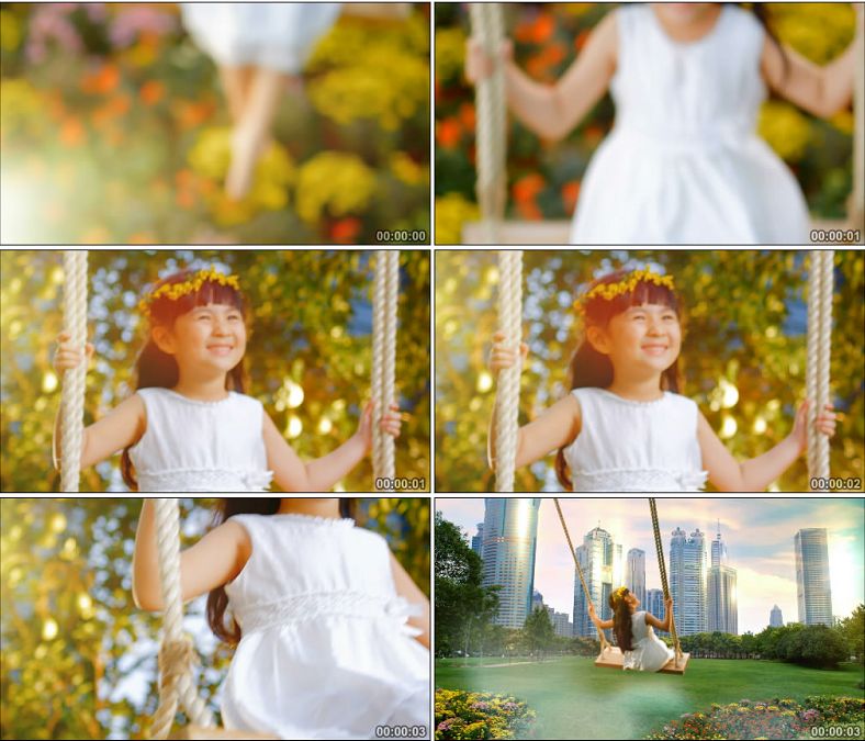 城市小女孩荡秋千中国高清实拍视频素材