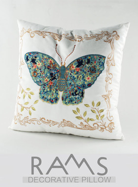 美式田园沙发靠垫抱枕套现代样板房床头靠包蝴蝶刺绣花床头大靠枕