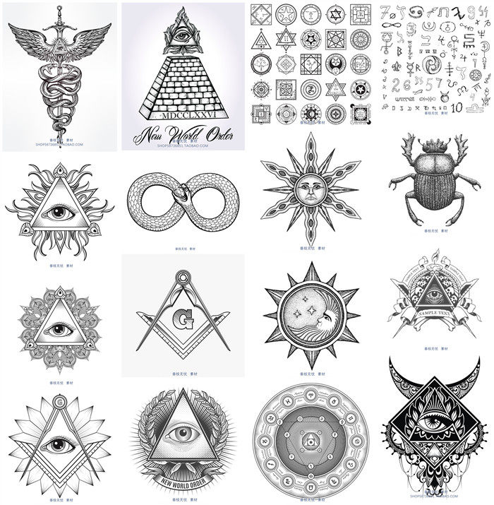 a2227矢量复古原始图腾神秘主义风格蛇符号眼睛太阳 ai设计素材