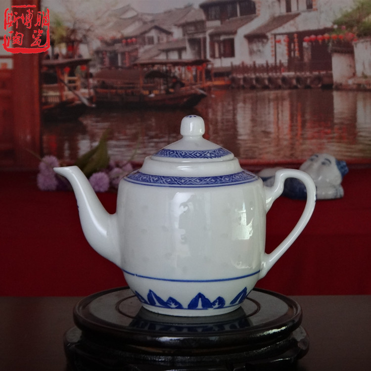 景德镇青花玲珑老款厂货复古耳壶茶壶大容量家用凉茶壶陶瓷器水壶
