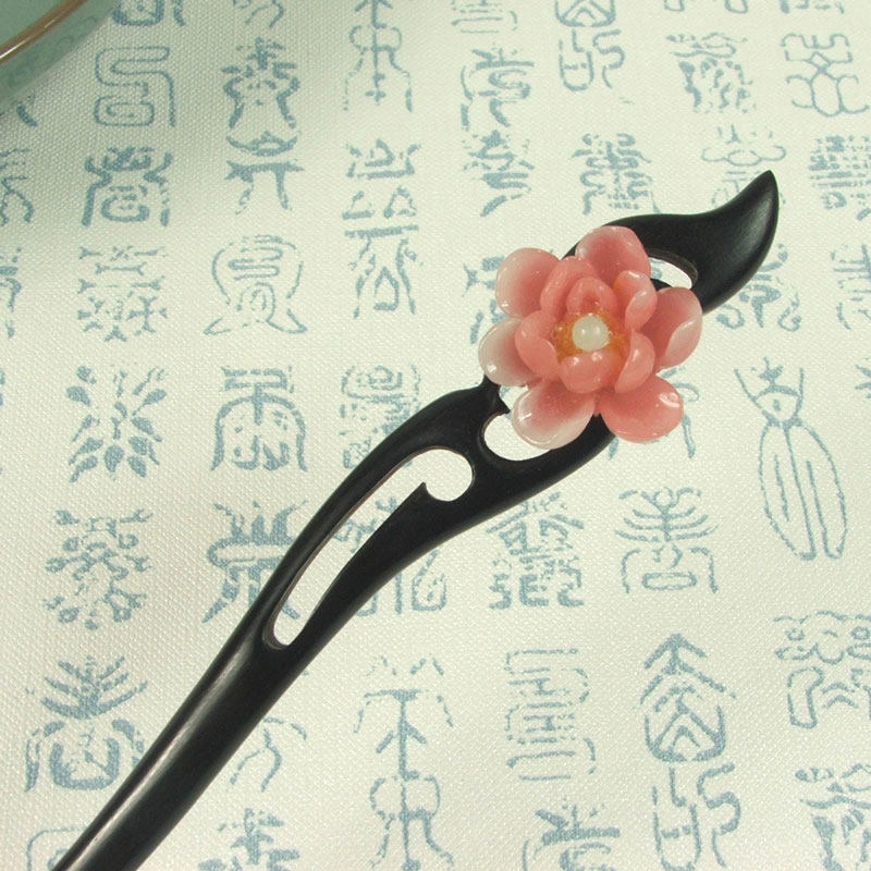 玉花古典发簪黑檀木复古发簪古风步摇头饰汉服配饰盘发头饰品簪子