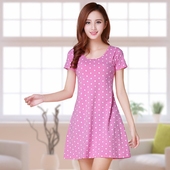 夏季 女带胸垫睡衣连衣裙莫代尔 女纯棉睡裙免穿文胸内衣家居服韩版