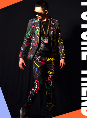 [独家]夜店男歌手DSDJ权志龙GD霓虹花色西装套系酒吧演出服配饰