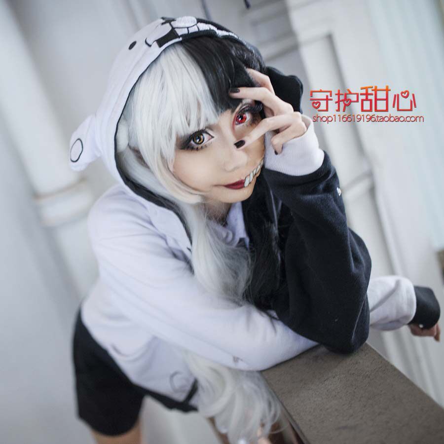 守护甜心 弹丸论破/黑白熊女体半黑半白 本体 双马尾cosplay假发