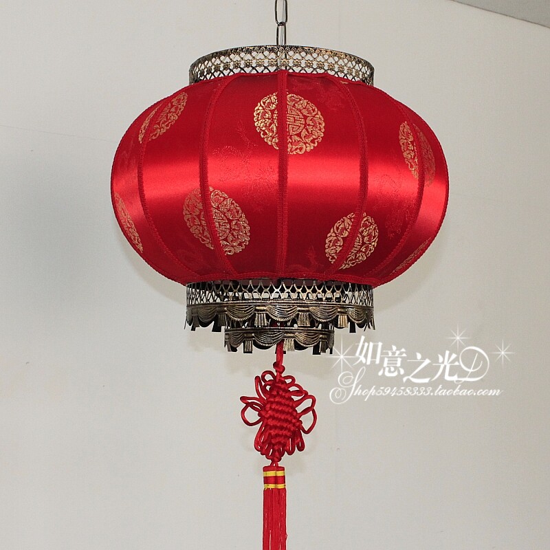 大红灯笼喜庆圆喜红色发光亮灯骨架防羊皮现代中式吊灯 阳台红灯