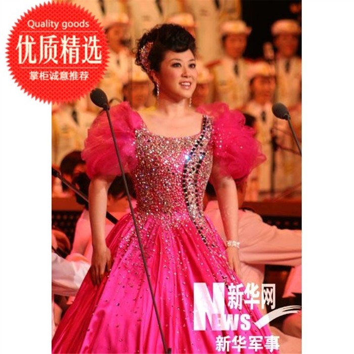2026 玫红色大泡泡袖圆领显瘦蓬蓬裙闪钻声乐舞台音乐会演出礼服