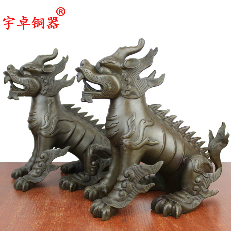宇卓铜器纯铜貔貅百解神兽 一对貔貅坐姿貔貅工艺品摆件