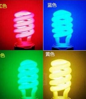 彩色节能灯螺旋灯头粉红色蓝色黄色绿色婚庆直播灯杀菌灯彩色灯泡